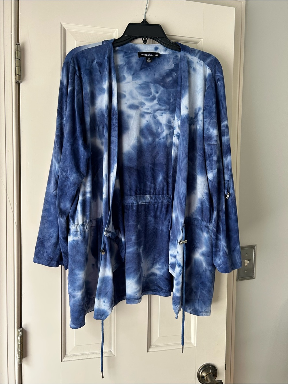 Thomas & Olivia Navy and White Tie-Dye Open Cardigan